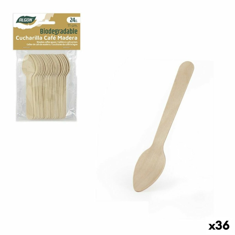 Löffel-Set Algon Kaffee Holz 24 Stücke 11 cm (36 Stück)