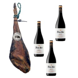 Iberischer Schinken Cebo (Freilandhaltung) Linaje Negro 8 kg Flasche Rotwein 750 ml x 3 Monte Real