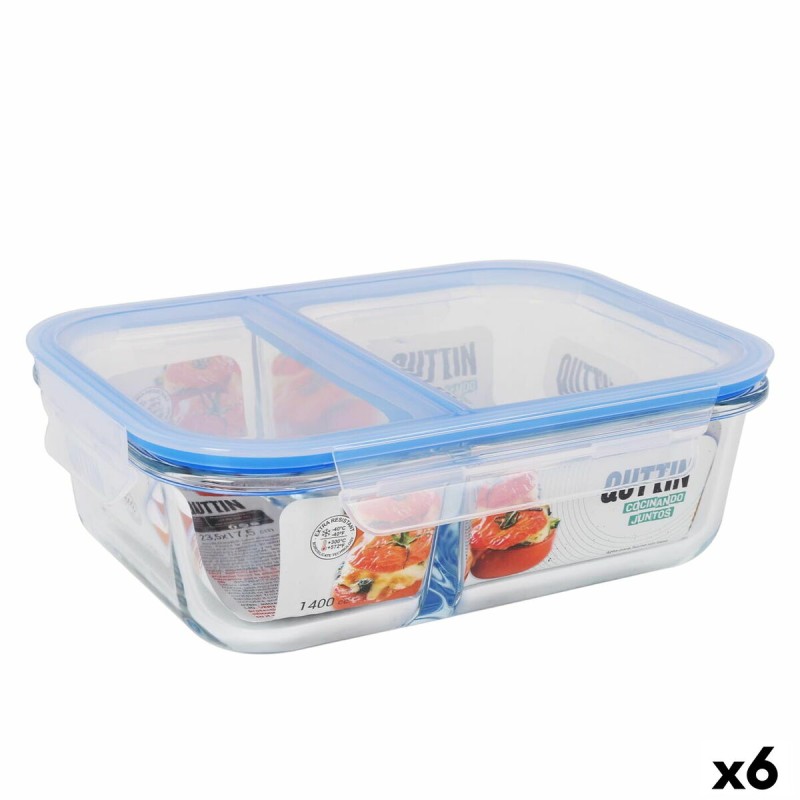 Lunchbox hermetisch Quttin 2 Fächer rechteckig 1,4 L (6 Stück)