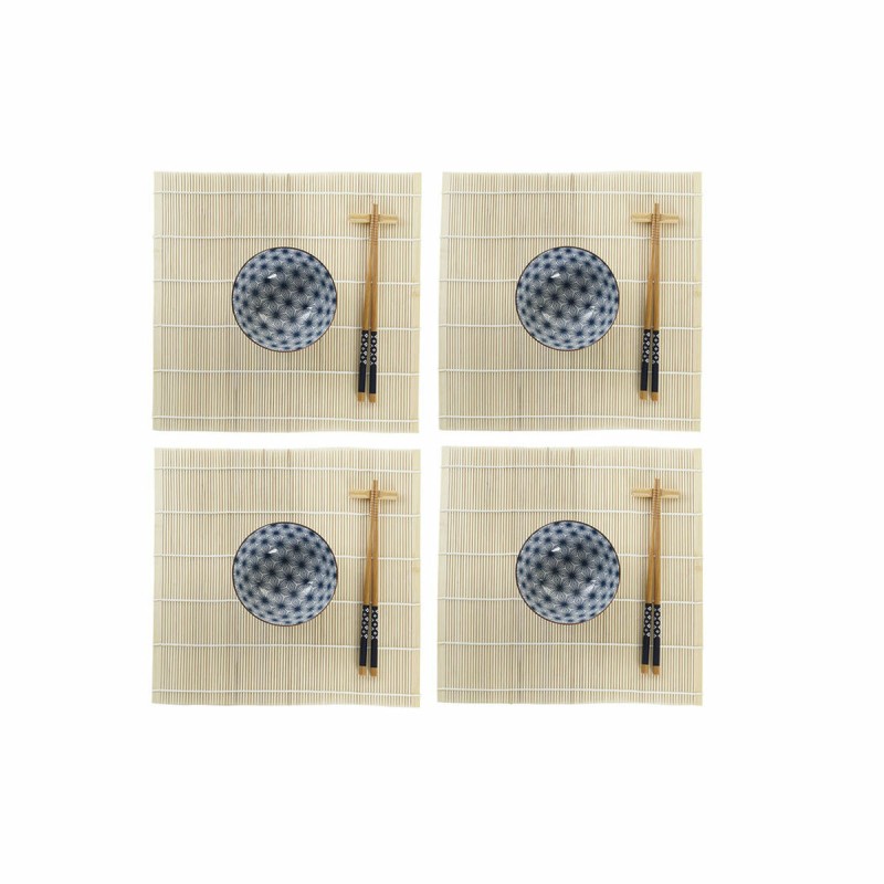 Sushi-Set DKD Home Decor 14,5 x 14,5 x 31 cm Blau Steingut Orientalisch (16 Stücke)