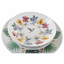 Geschirr-Set DKD Home Decor Weiß Bunt Porzellan Tropical 18 Stücke