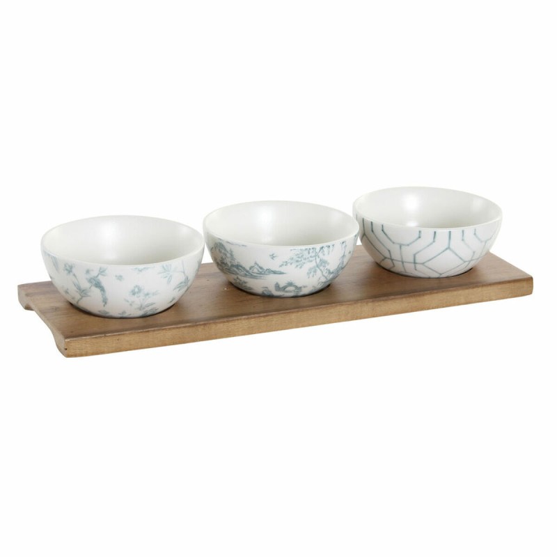 Satz für Appetithäppchen DKD Home Decor Weiß Marineblau Porzellan Akazienholz Kunststoff Orientalisch 4 Stücke 30 x 9,5 x 1,3 cm