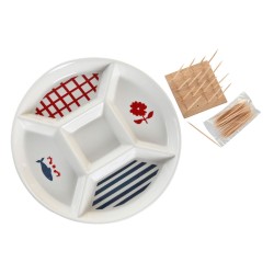 Satz für Appetithäppchen DKD Home Decor 23,5 x 23,5 x 7 cm Rot Blau Weiß Steingut Mediterraner Häuser