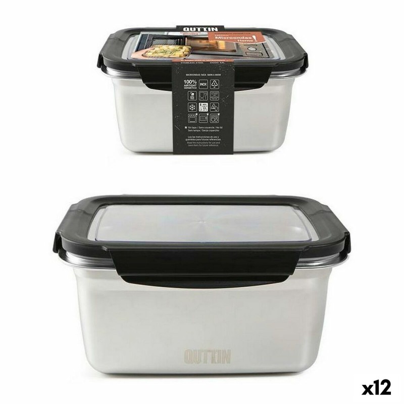 Lunchbox hermetisch Quttin rechteckig Edelstahl Silberfarben Stahl 2,6 L (12 Stück)