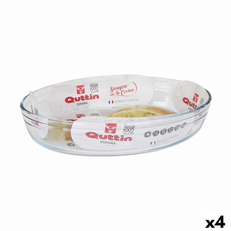 Ofenschüssel Quttin Durchsichtig Glas Oval 2,2 L 30,1 x 20,9 x 6,3 cm (4 Stück)